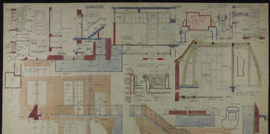 Historic architectural plan for Hammersmith Trade School for Girls showing corridors and stairs