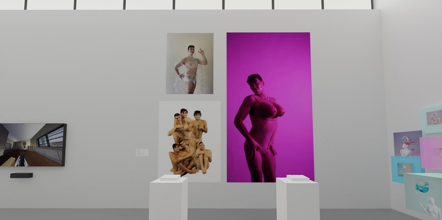 A Sketch-Up concept of an art space showing Alvaro's work.