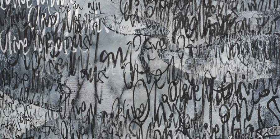 Black background with white, hand-written text