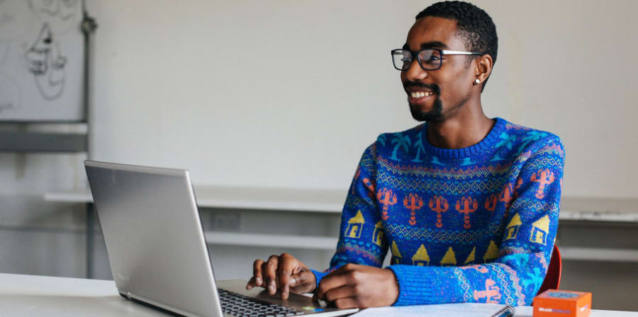 Student working on a laptop