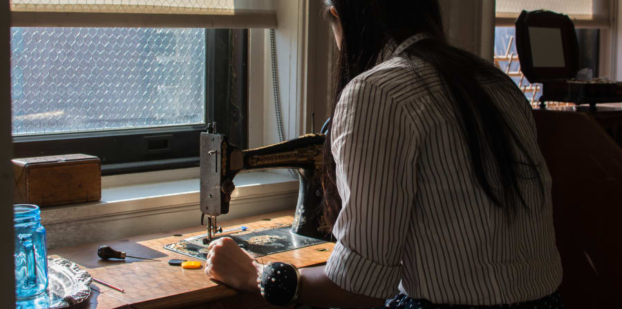 Stacy Stube sewing