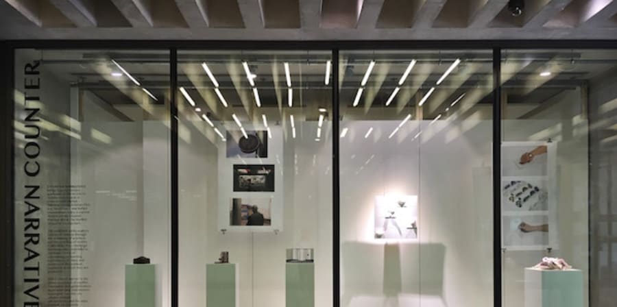 Work on display on plinths inside a Window Gallery