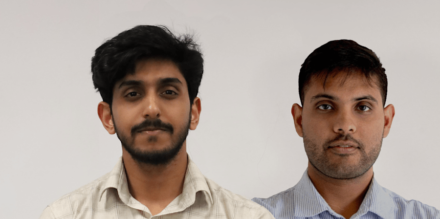 Composite portrait showing two people side by side against a plain light-coloured background, both facing the camera.