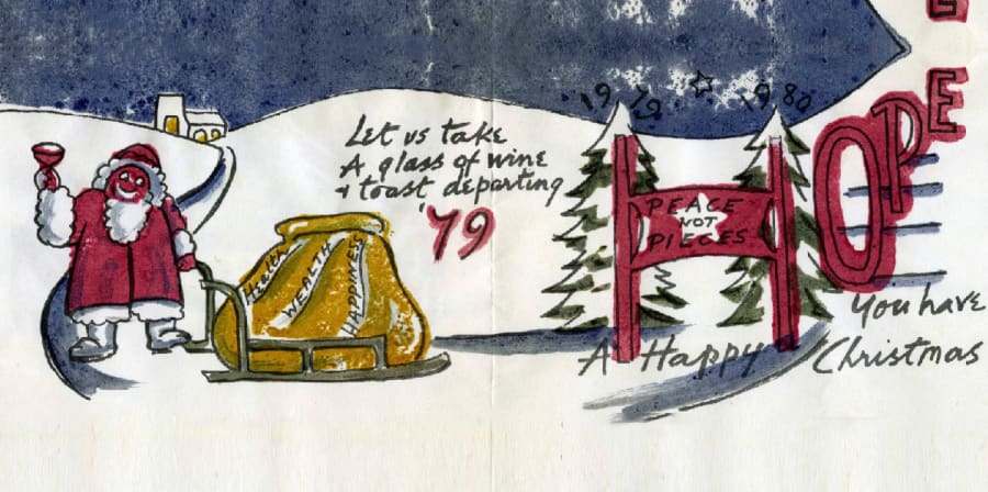 illustration of polar bear at north pole with happy christmas message 