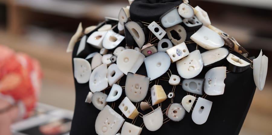 Necklace made of heels created for the 2019 Swarovski Sustainability project by Mizuki Tochigi