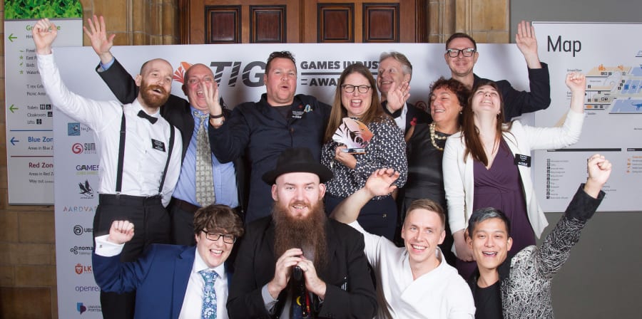 LCC Screen School staff group photo after winning award for Best Education Initiative at 2019 TIGA Awards