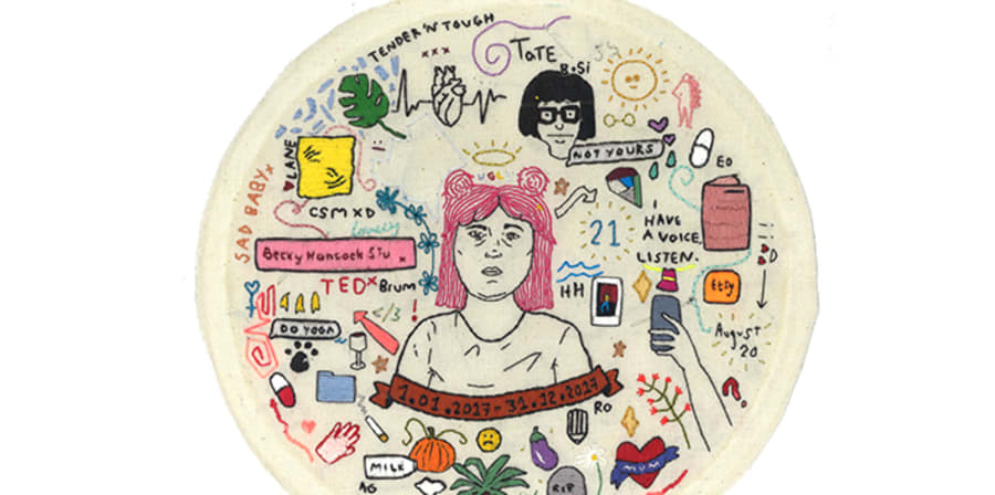 An embroidered self-portrait. 