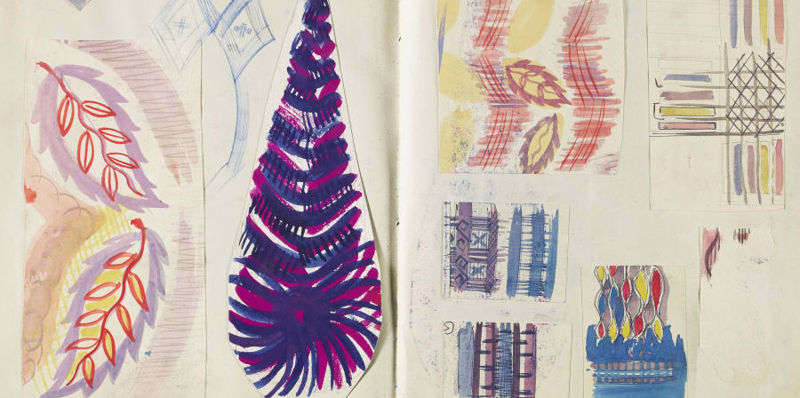 Sketchbook pages with botanical and weave pattern sketches