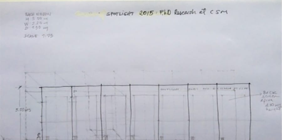 Sketched drawing of panels with measurements