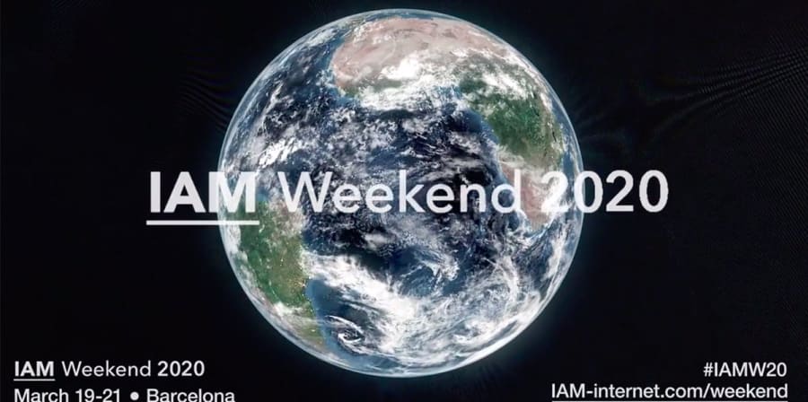 A promotional image for IAM Weekend 2020 featuring a globe.