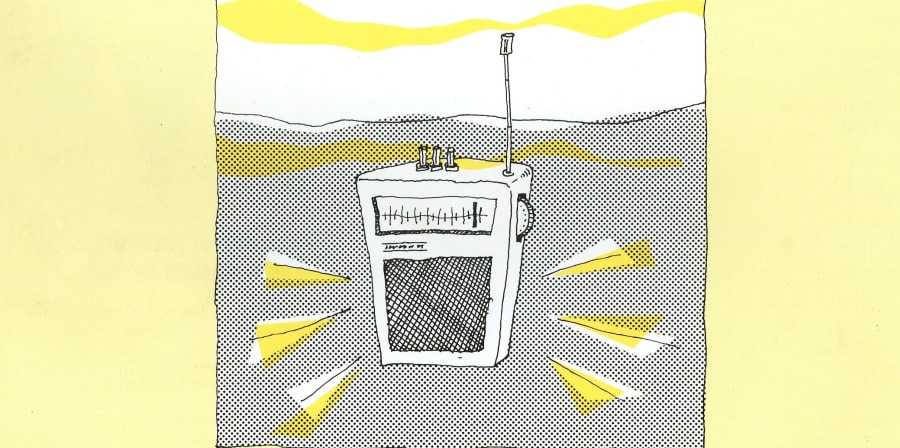 Cover of 'Radio Academy' newsletter, features illustration of a radio
