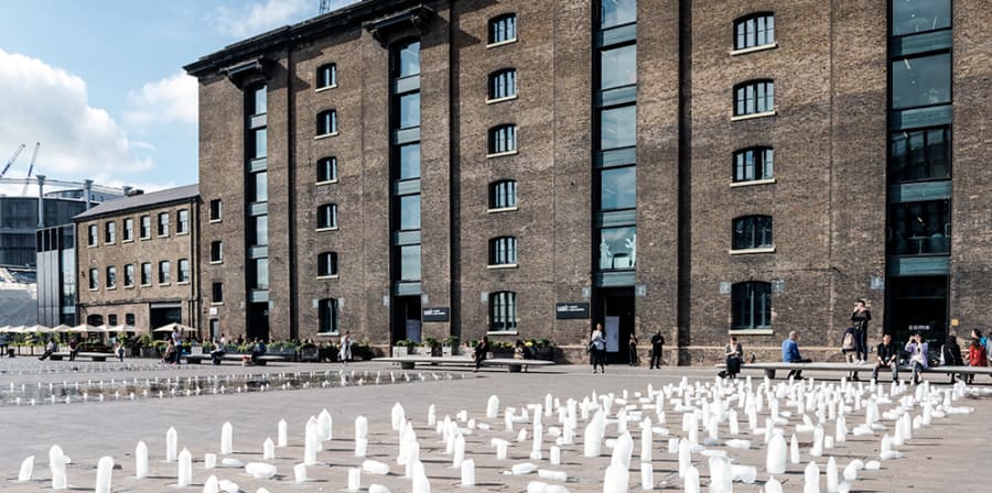 Public installation with plastic bottles in exterior 