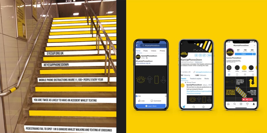 Black and yellow concept art for Tube staircases and social media.
