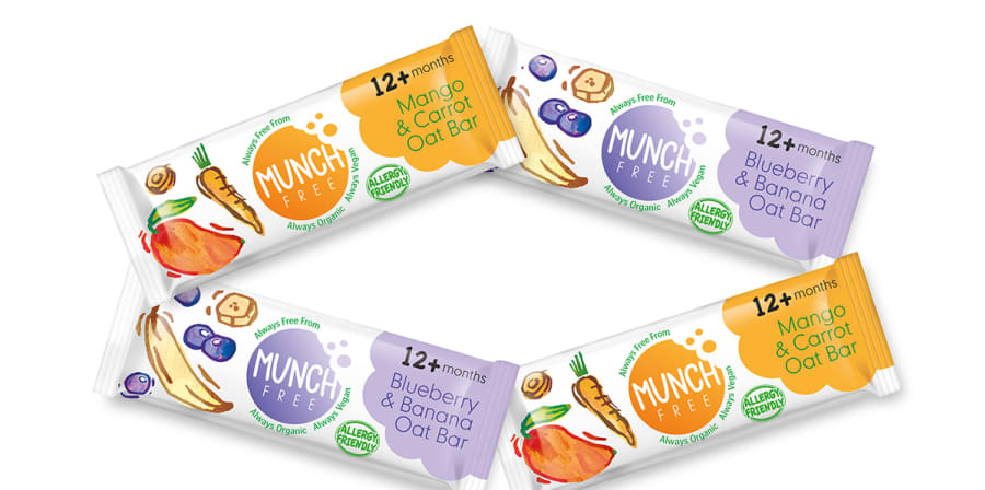 A promotional image of the Munch Free children's snack range.