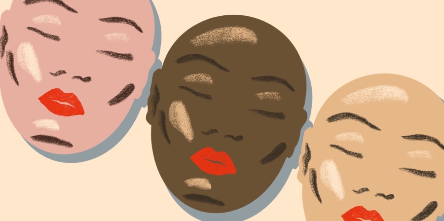 Illustration of three face masks of different shades.