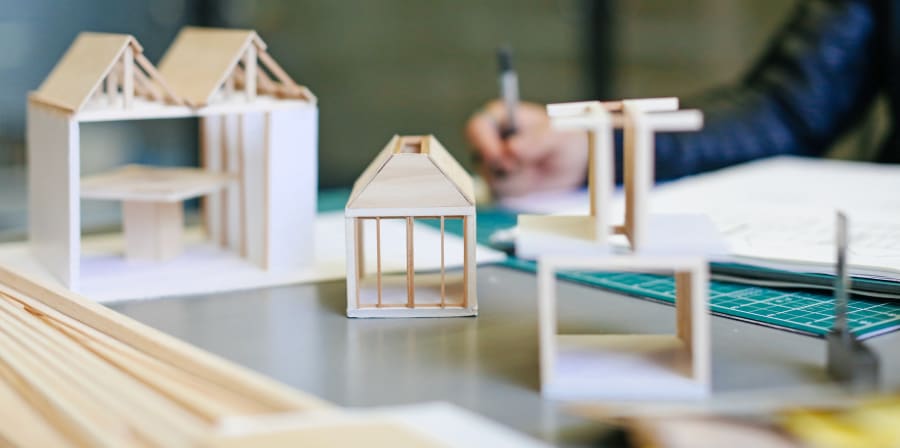 Wooden maquettes of houses