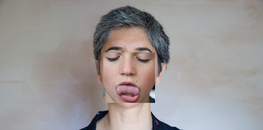 Photograph of a woman with closed eyes