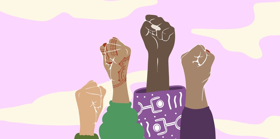 illustration of womens' hands in the air