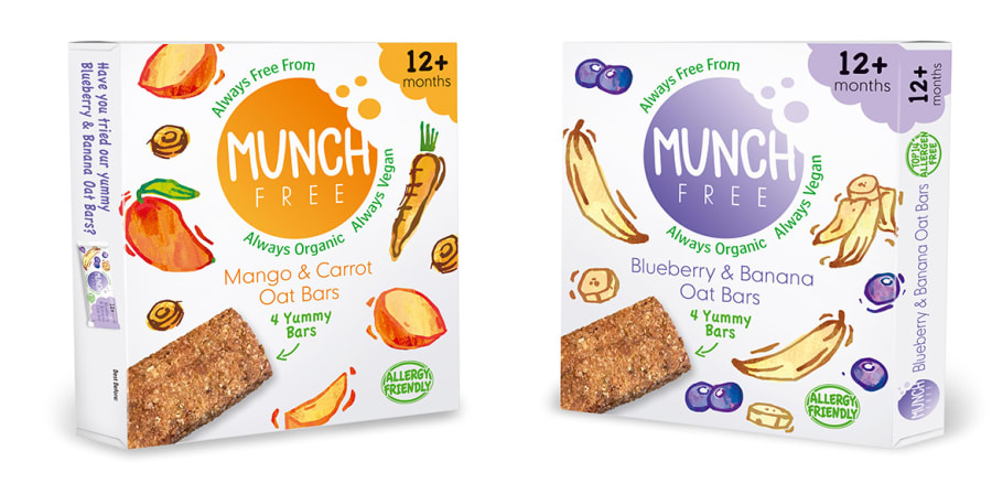 A promotional image of the Munch Free children's snack range.