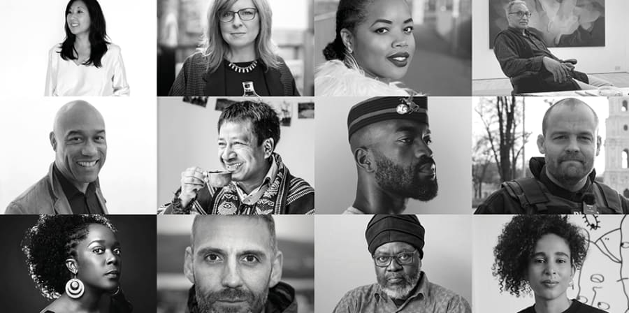 Collage of black and white portraits of UAL honoraries