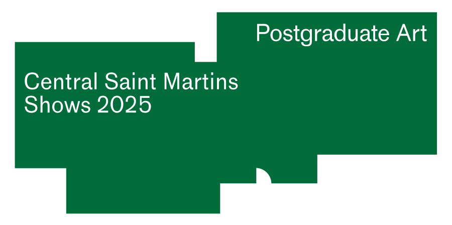 An olive green typographic banner + identity with the text CSM Shows: Postgraduate Art