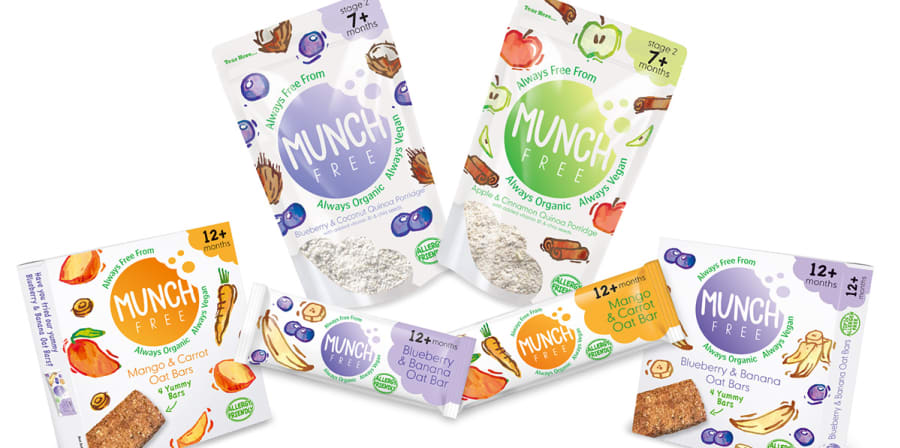 A promotional image of the Munch Free children's snack range.