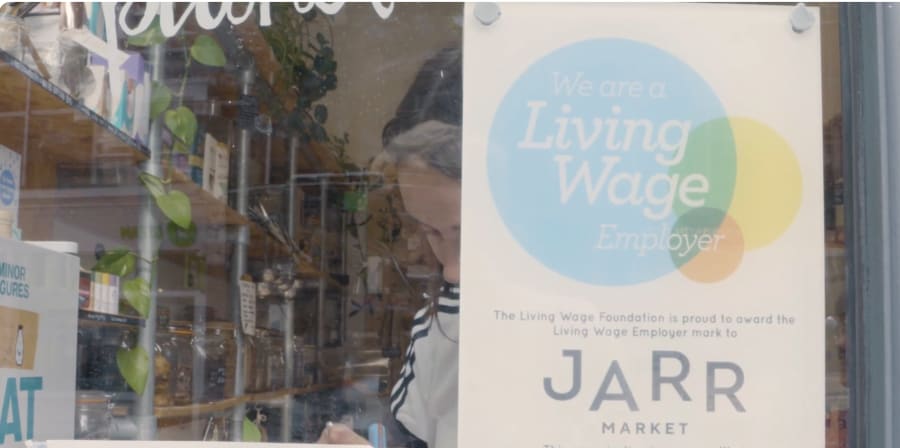 Living Wage poster inside a store