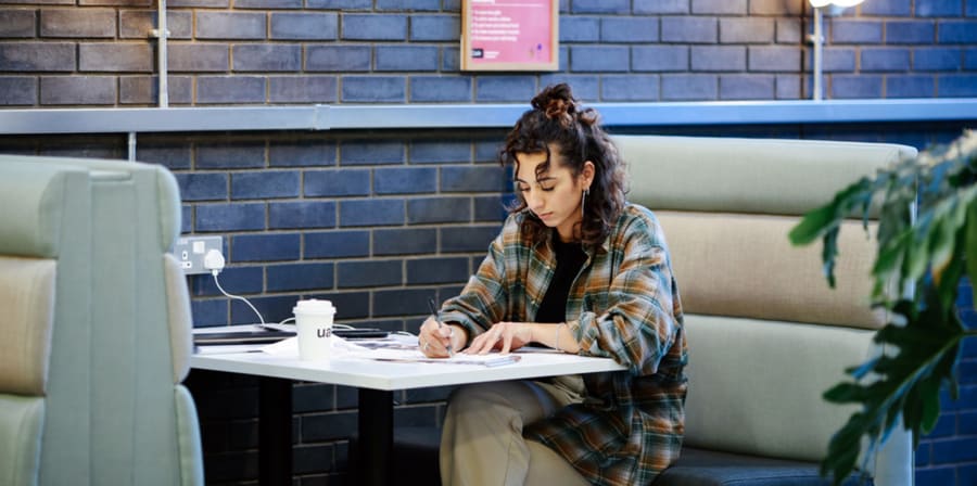 Woman working on a laptop