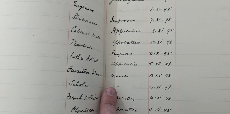 Historic Register with names and professions of people listed