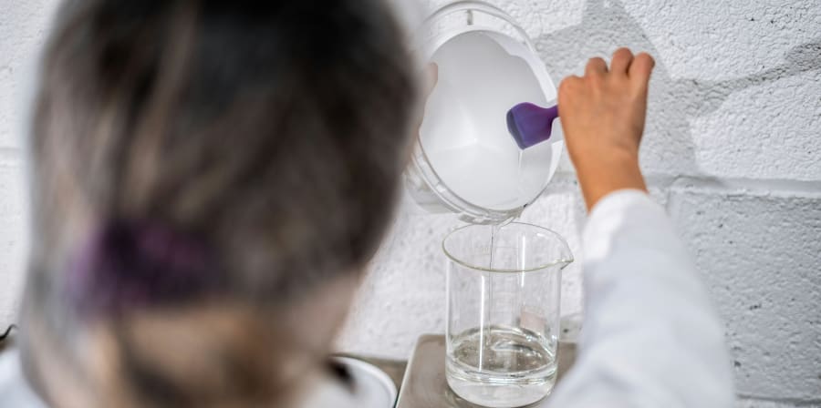 Working in the cosmetic lab.