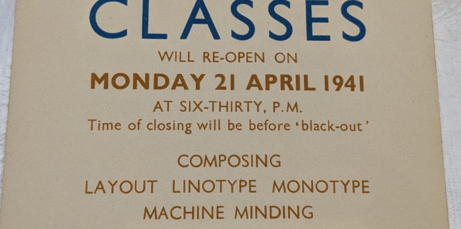 Historic poster from the Camberwell Collection, Blue and orange ink on cream paper.