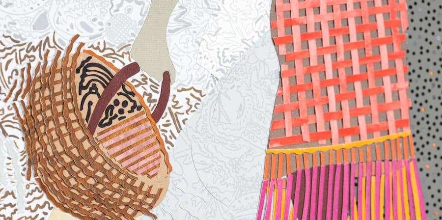 close up of basket paper cut detail