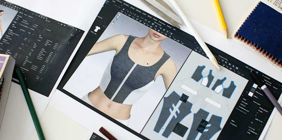 Fashion designs displayed on an iPad screen