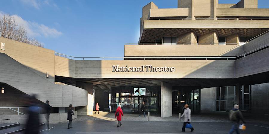 Exterior photo of the National Theatre in London.
