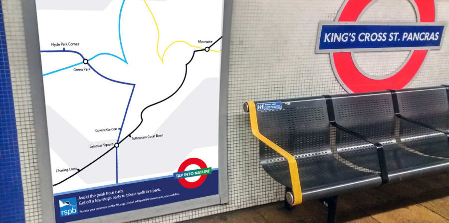 A Tube map concept shaped like a bird is mocked up at King's Cross Underground.