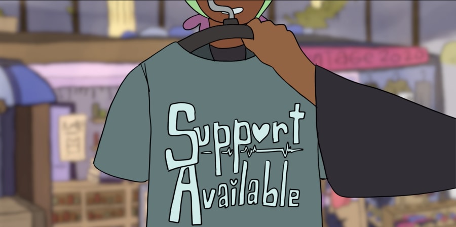 An illustration of a t-shirt on a hanger which has Support Available written on it.