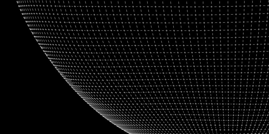 Globe shaped polymorph, white on black.