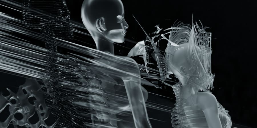 A still from student fashion film Pseudosynthesis