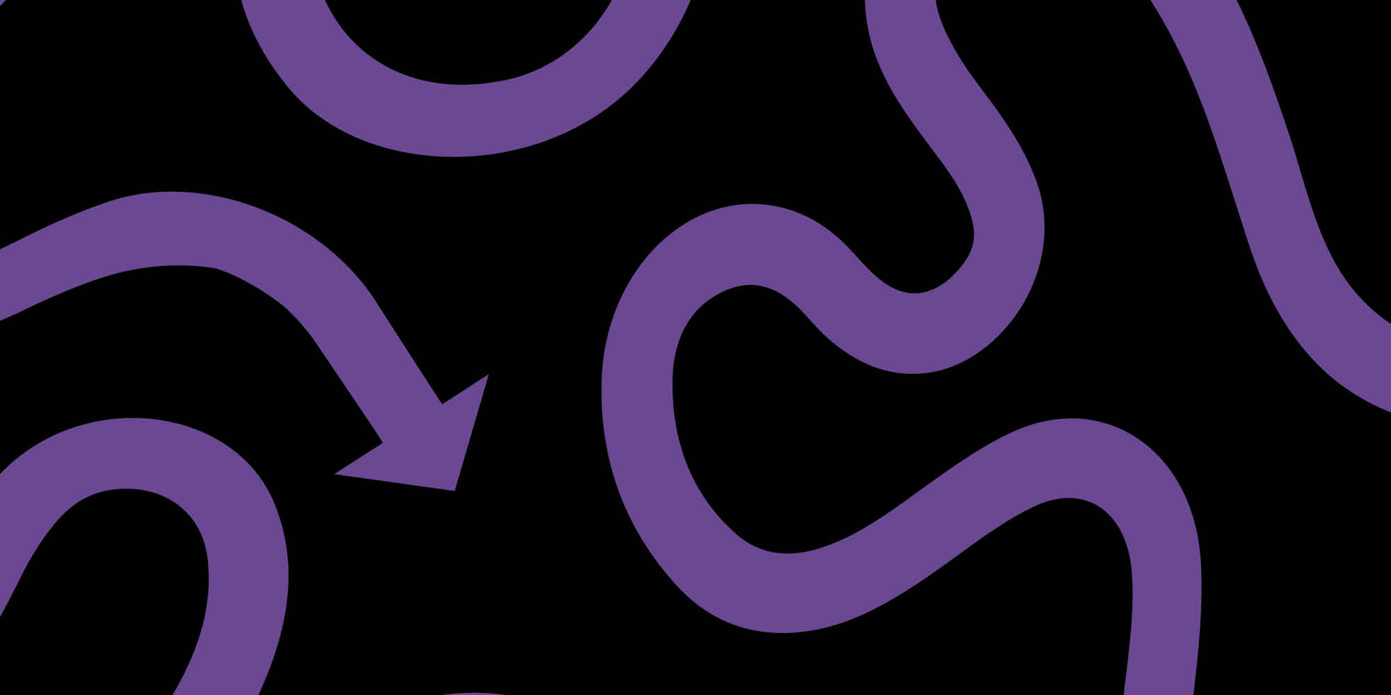 Purple wiggly line with arrow on black background 