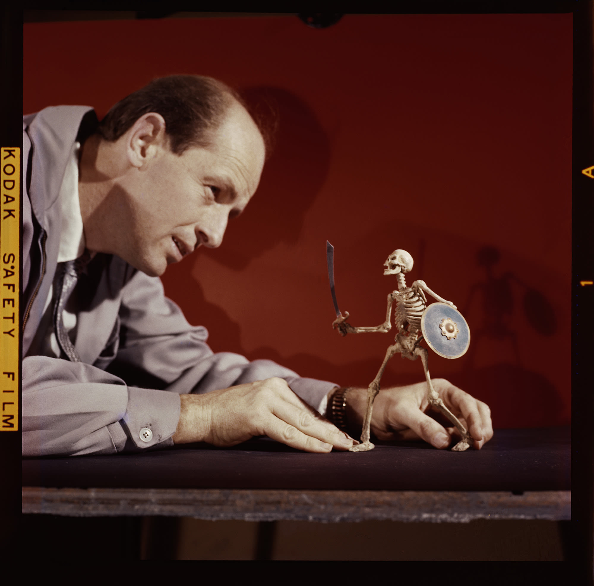 Ray Harryhausen (1920-2013) animating a skeleton model from The 7th Voyage of Sinbad, 1958 © The Ray and Diana Harryhausen Foundation.