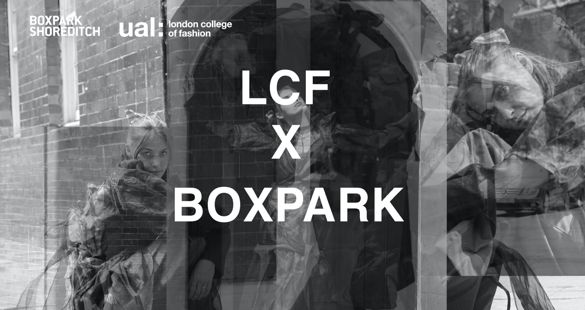 Multiple images of a female model against a wall with hazy effect.