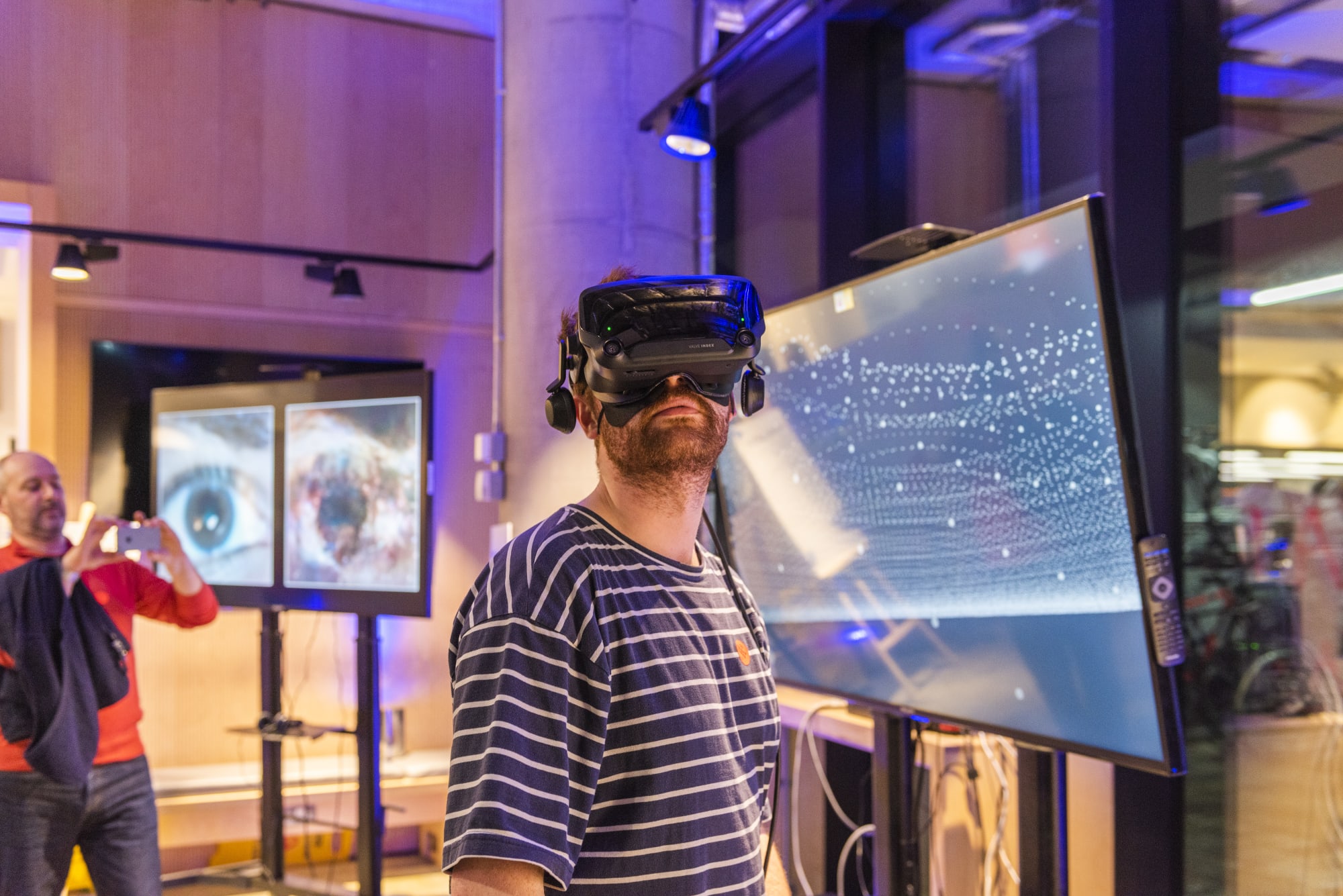Visitor of the Creating Computing Institute wearing a VR headset