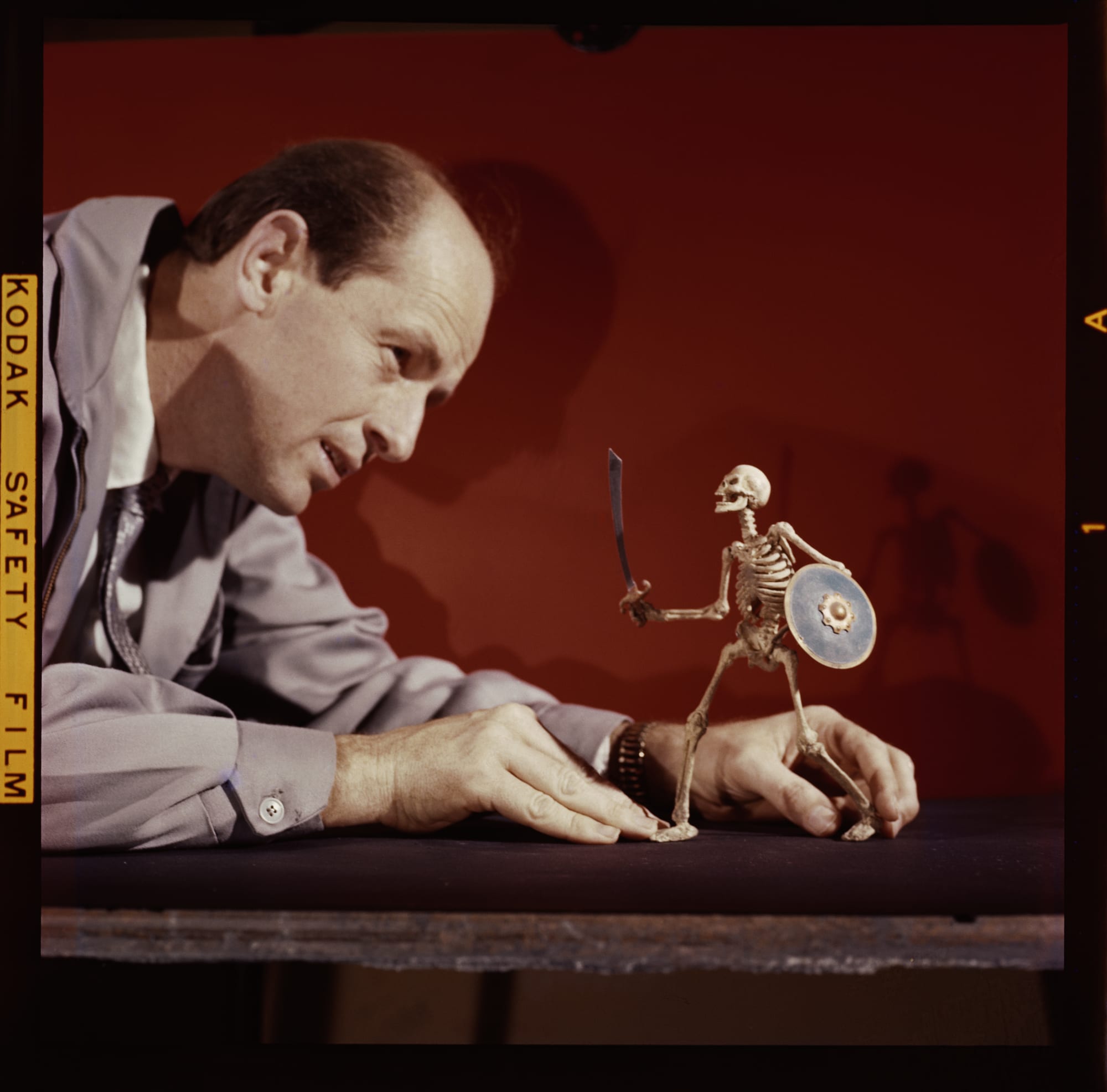 Ray Harryhausen (1920-2013)​ animating a skeleton model from The 7th Voyage of Sinbad, 1958​ © The Ray and Diana Harryhausen Foundation​.