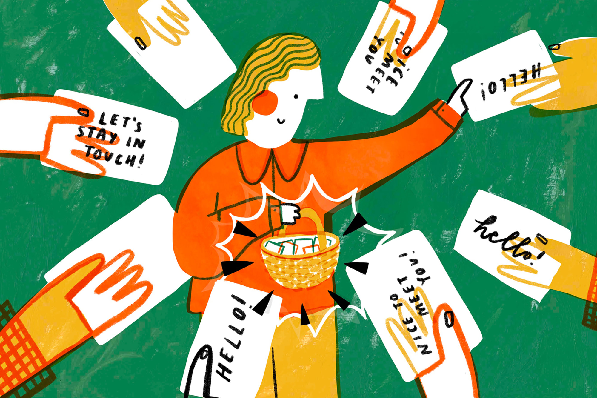 Illustration of a person handing out business cards