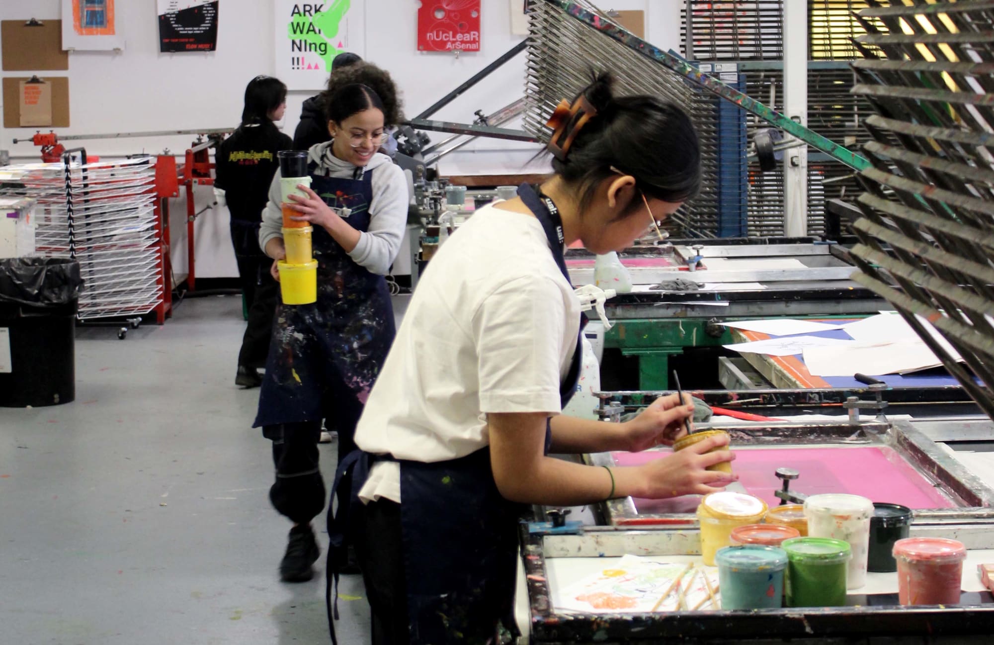Students working in the LCC printmaking room.