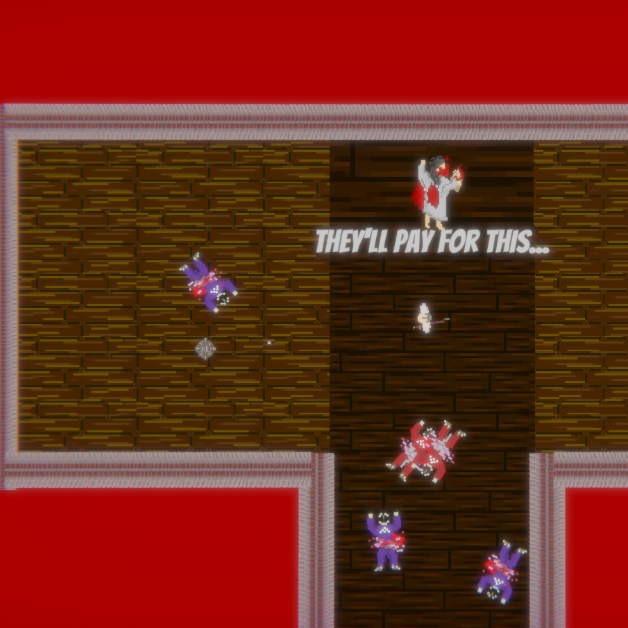 Screenshot of game showing cartoon player surrounded by dead characters.