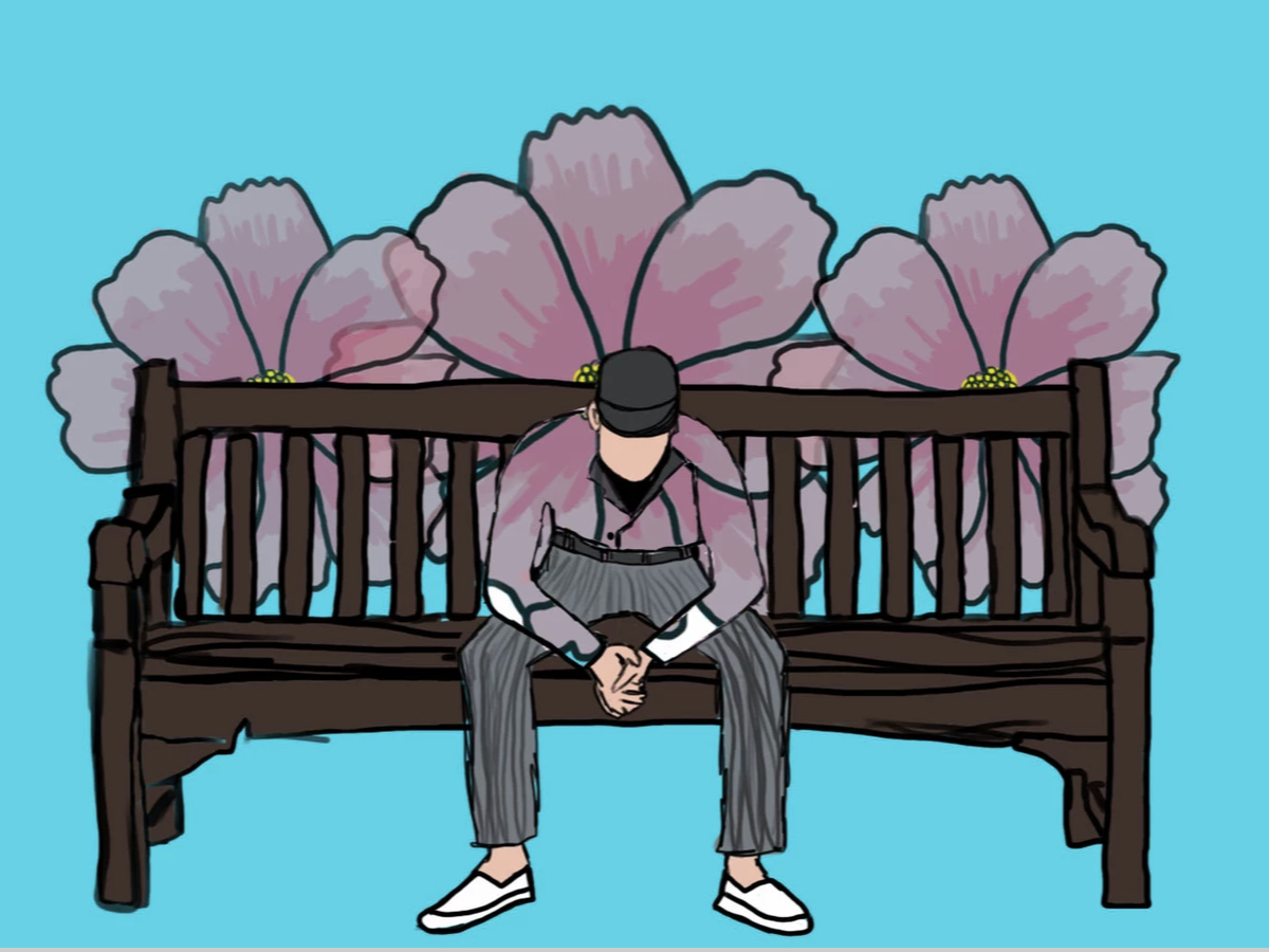 A student's fashion design inspired by cherry blossoms.