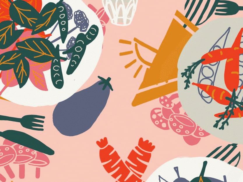 Graphic depicts stylised fruit and vegetables.