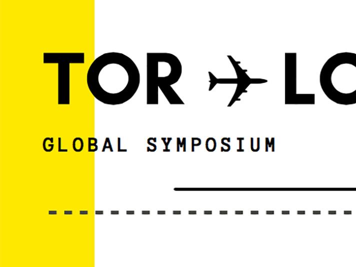 A screenshot of the Symposium promotional poster, themed around airline symbolism.