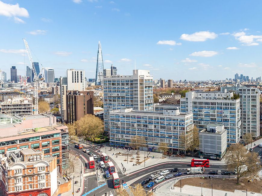 A view across Elephant and Castle from the top floor of the College Building.